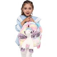 cute unicorn student school backpack girl cartoon mini fur schoolbag kidergarten doll plush bag toy doll backpack children gift