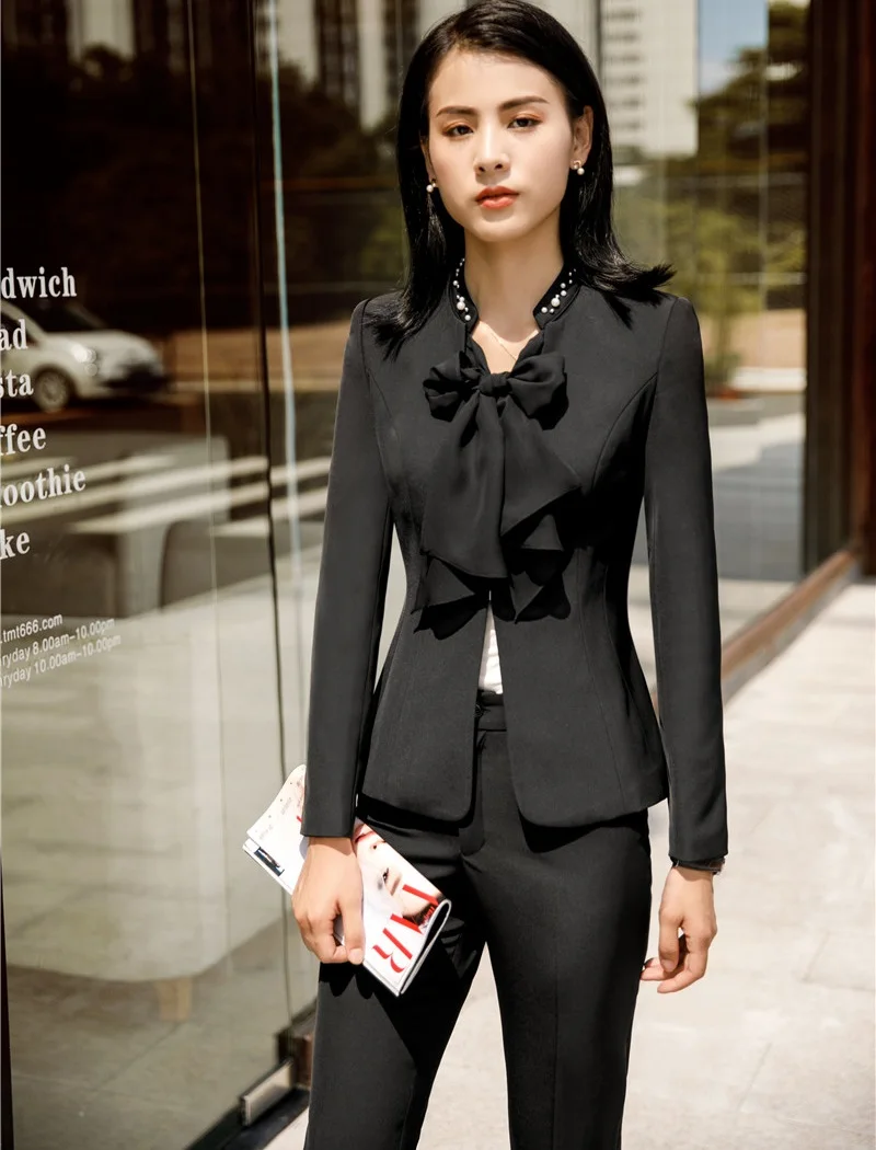 

Autumn Winter Fashion Formal Blazers Women Business Suits With Pants and Jackets Sets Ladies Office Uniform Styles Pants Suits
