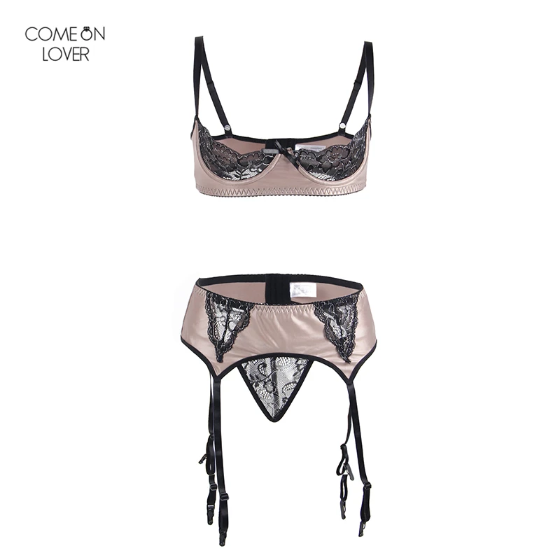 Comeonlover искусственная кожа открытая чашка Бюстгальтер Комплект с открытой