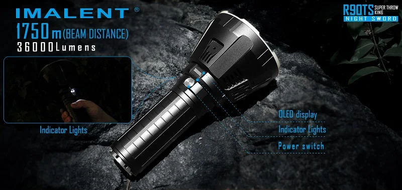 IMALENT R90TS большой светильник-вспышка высокой мощности Светодиодный CREE XHP70 36000 люменов длинный светильник-вспышка 21700 батарея интеллектуальная зарядка