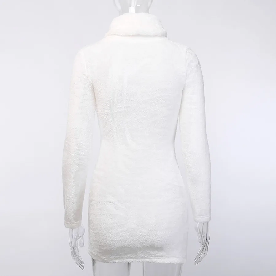 

New Turtleneck Mini Dress Women 2019 Autumn Winter Long Seelve Plush Pencil Party Dress Skinny jurkjes Vestidos De Verano S174