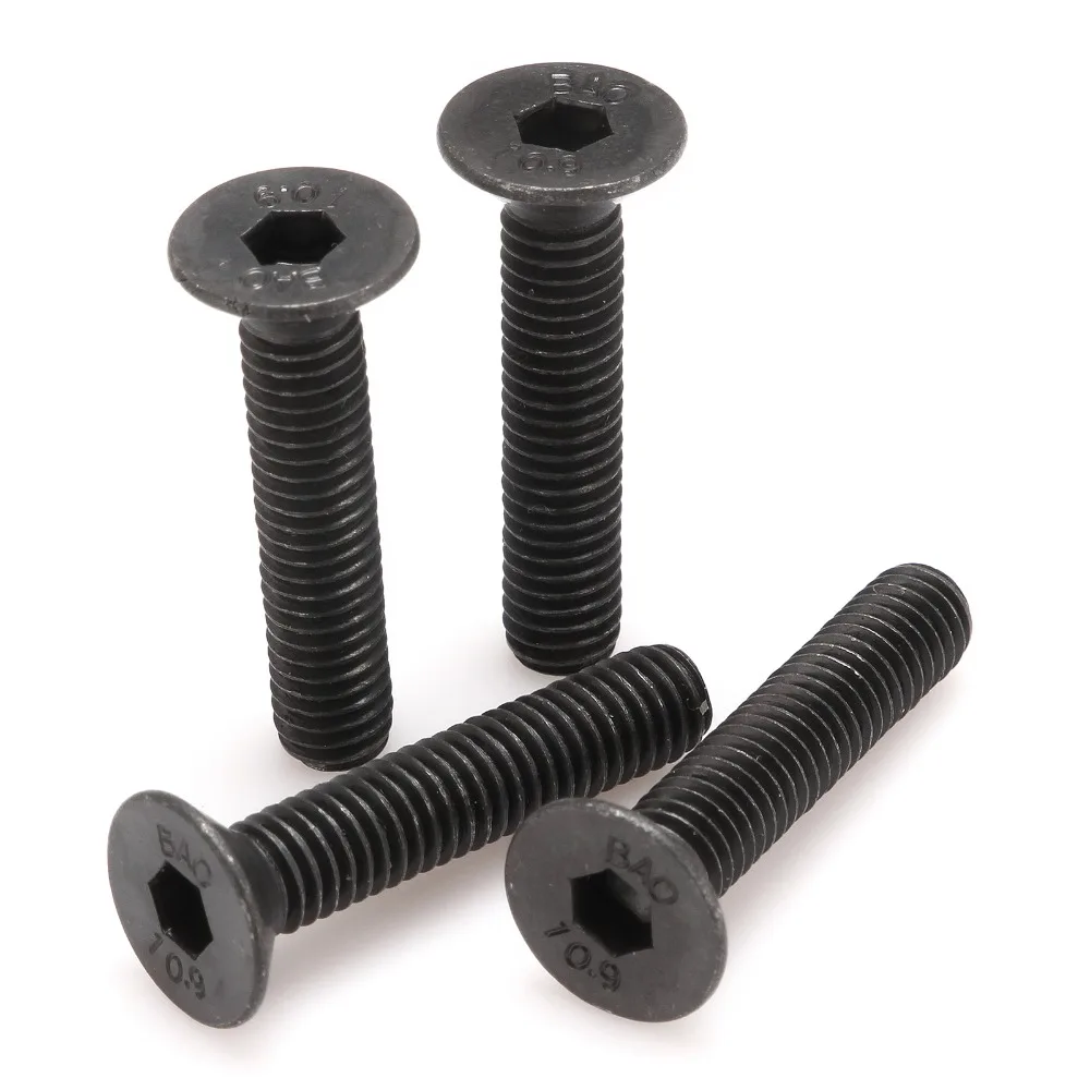 

100pcs M5*8/10/12/16/20/25/30/35/40/45/50mm Black Steel Metric Flat Countersunk Head Hex Socket Screw