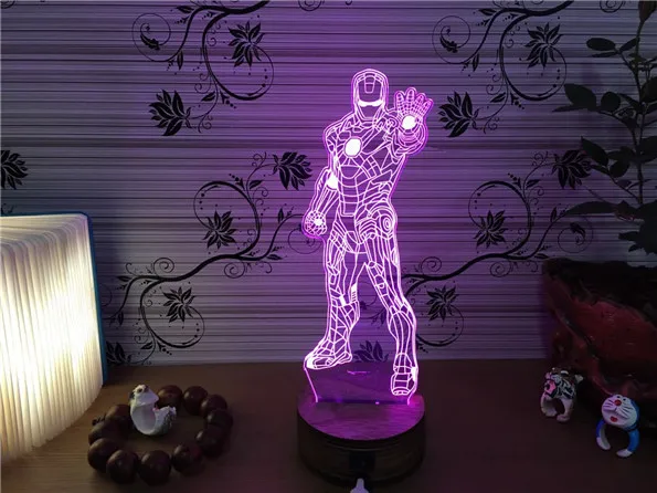 Деревянная база 5 видов цветов USB лампа 3D Железный человек свет Бэтмен Marvel для