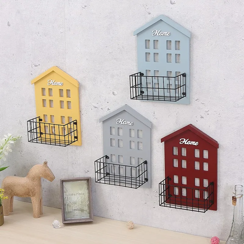Vintage pastoral small house wall shelf living room mounted storage rack flower hanging decoration | Дом и сад
