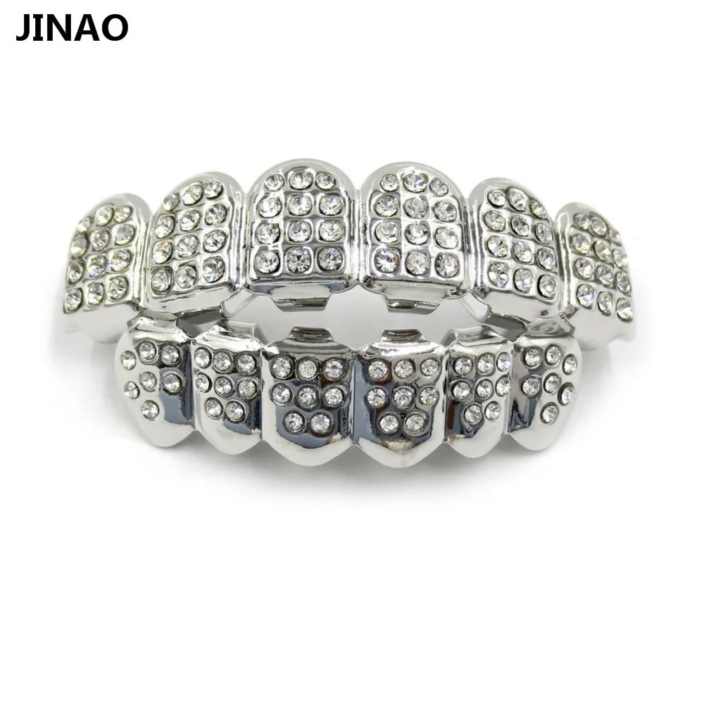 12 комплектов цзинао Позолоченные ICED OUT CZ зубы GRILLZ верхней нижней крышки зуба хип хоп Bling комплект решеток для Рождества