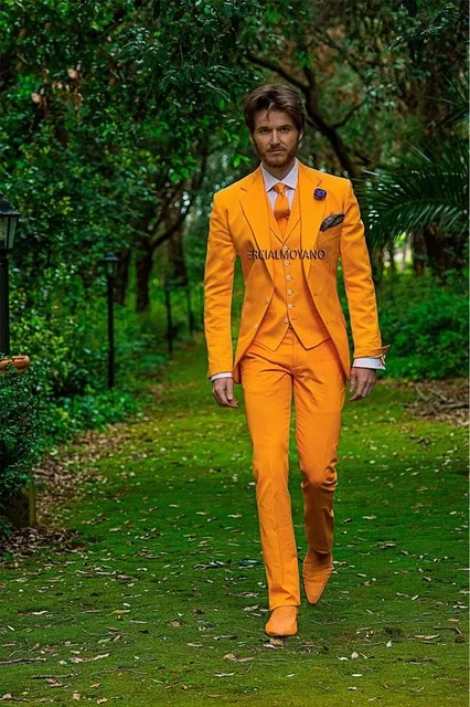 

Slim Fits Orange Mens Blazer Suits Groom Tuxedos Man Dress Suit Business Suits (Jacket+Pants+Vest+Tie) NO:6