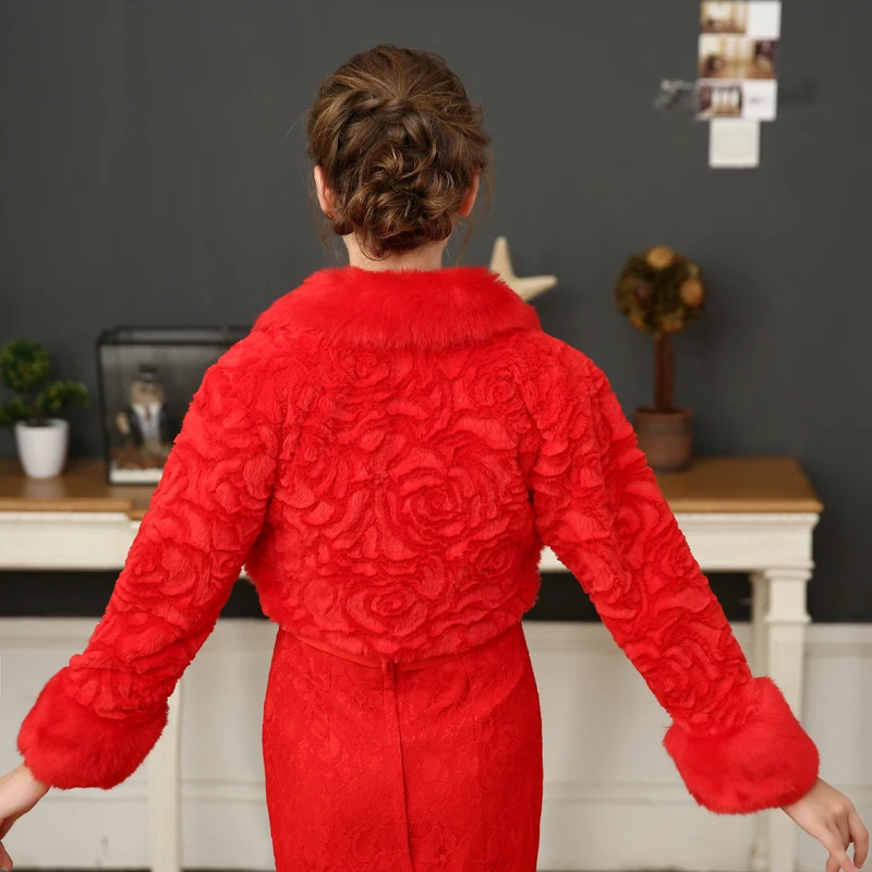 U-SWEAR 2020 Winter New Arrival Ivory Red Women Wedding Jackets Full Sleeve Warm Flora Bolero Jacket Bridal Wraps | Свадьбы и