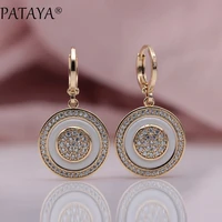 pataya new true white gold round natural zircon black ceramic long dangle earrings 585 rose gold women wedding luxury jewelry