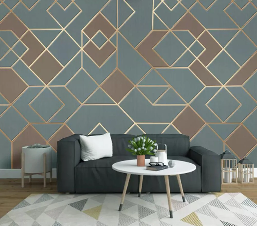 Фотообои на заказ 3D абстрактные геометрические золотые линии Современные