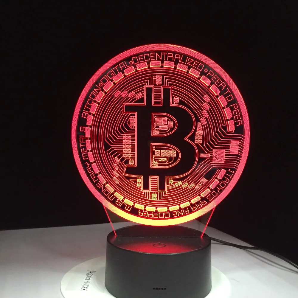 3D LED Биткоин знак ночные светильники 7 Красочные USB монета символ настольная лампа