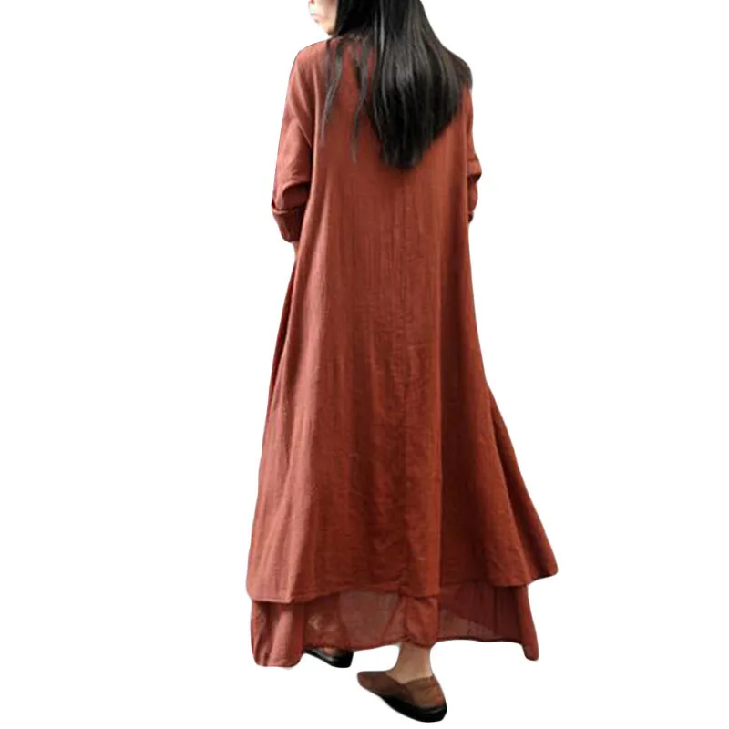 Новинка 2017 весенне-осеннее винтажное платье-макси из хлопка и льна женское