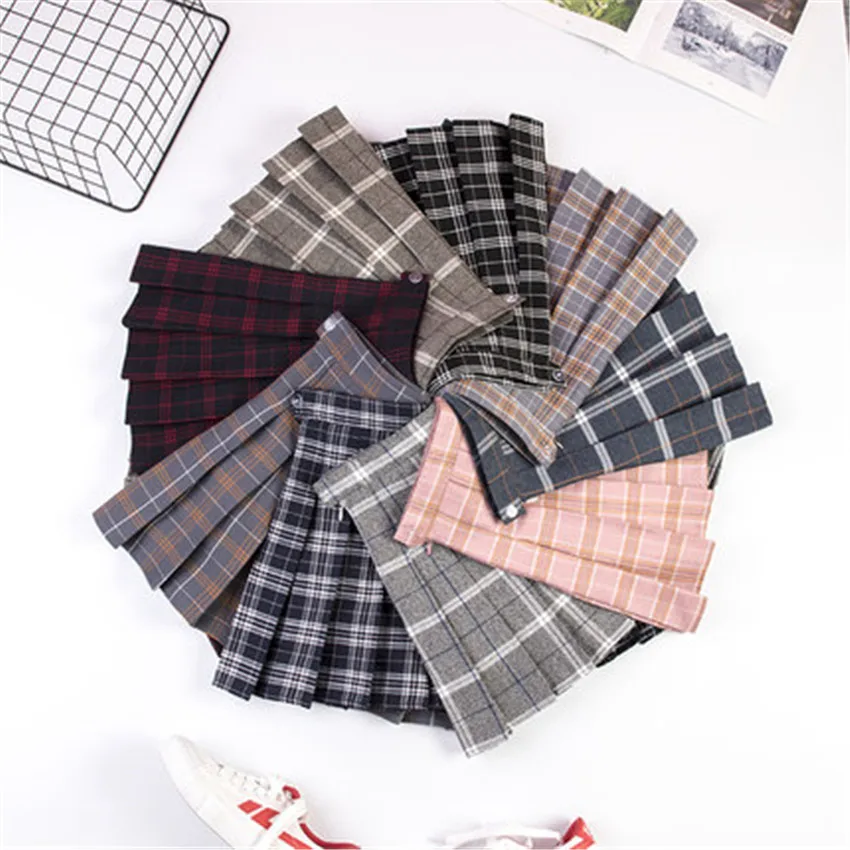 

Женская плиссированная юбка, японская школьная клетчатая юбка с высокой талией, школьная форма, Студенческая мини-юбка для девочек, большие...