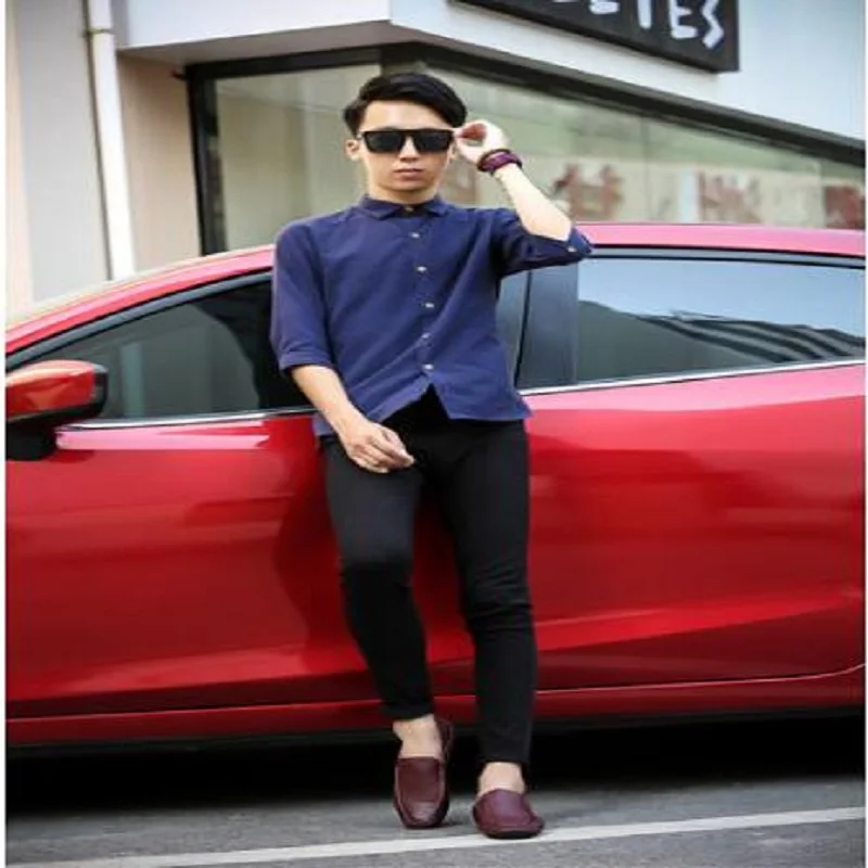 

Spring new Korean version of men's shoes cover foot breathable men's shoes casual and comfortable student driving black leather