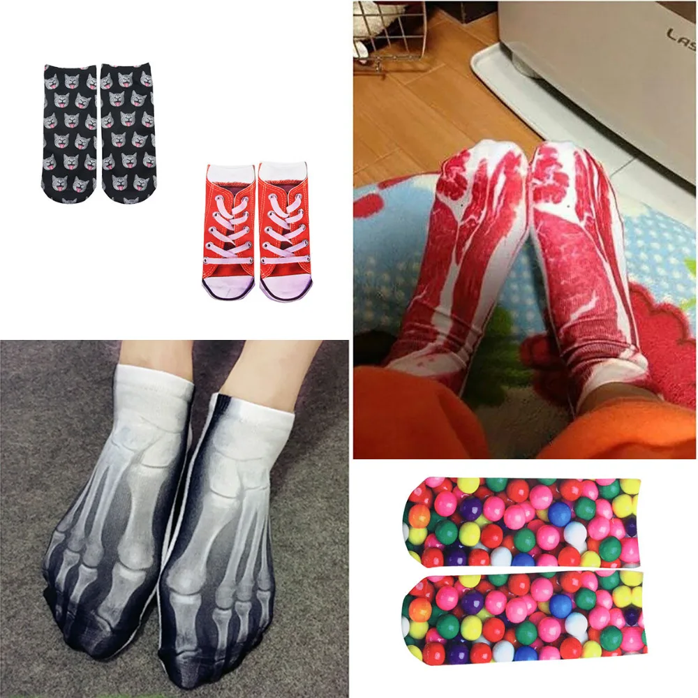 Носки башмачки с рисунком кота свинины конфет черепа для мяса аксессуар 3D