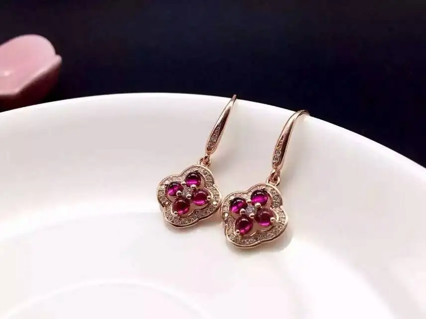Серьги из натурального красного граната серьги-капельки серебра 925 пробы с
