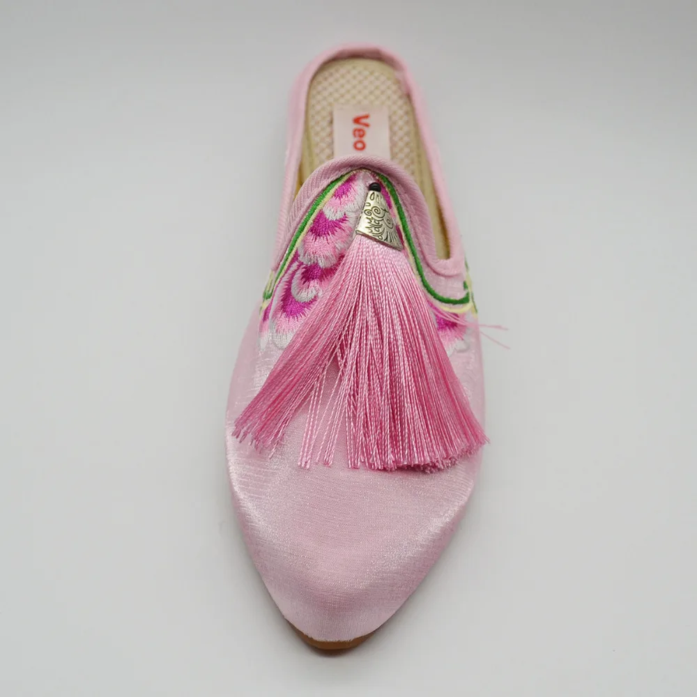 Veowalk/женские бархатные шлепанцы с вышивкой цветов и бахромой Летние удобные