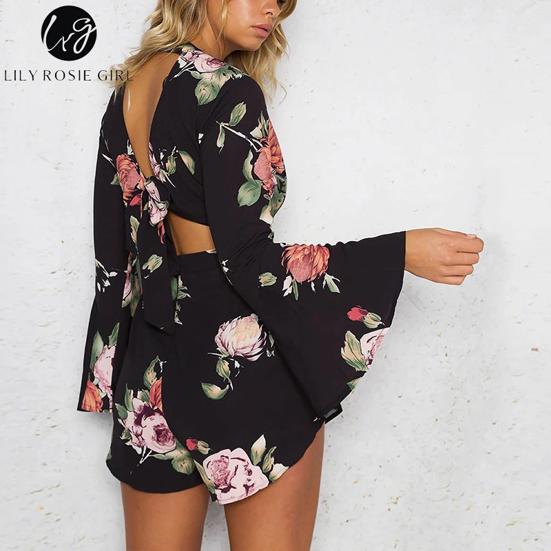 Conmoto/Модный летний женский короткий комбинезон с v образным вырезом принтом Boho