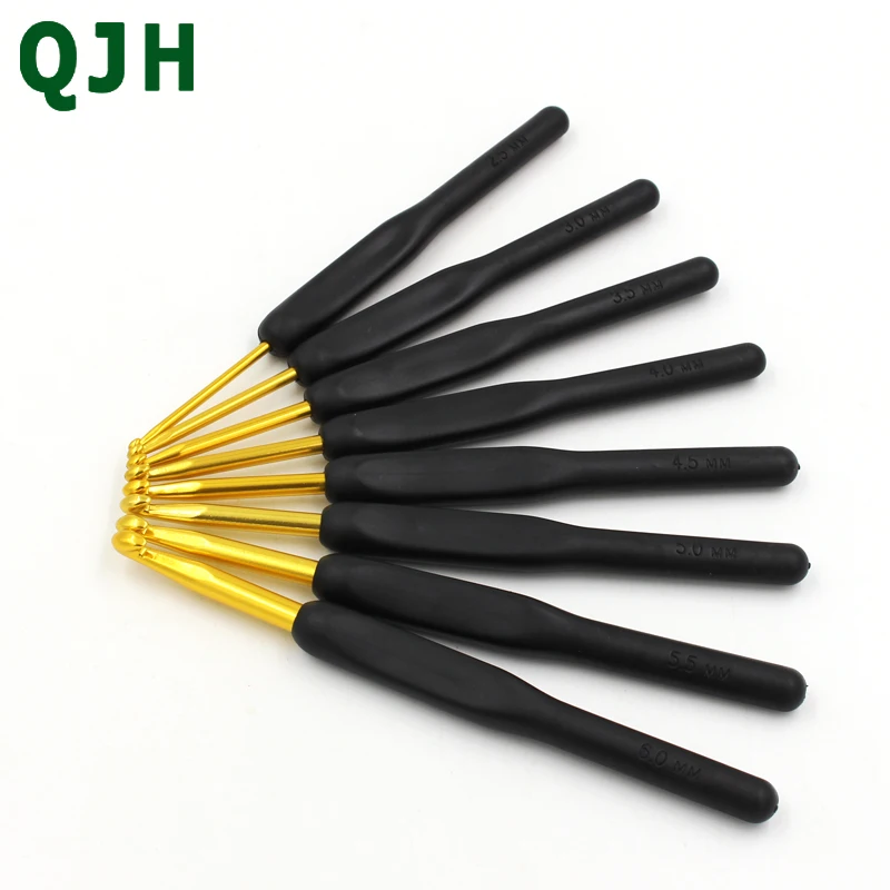 

New 8pcs/set Length 14cm Black Handle Gold Crochet Knitting Tools DIY Weave Aluminum Needles Size 2.5-6.0 Sewing Crafts RX156