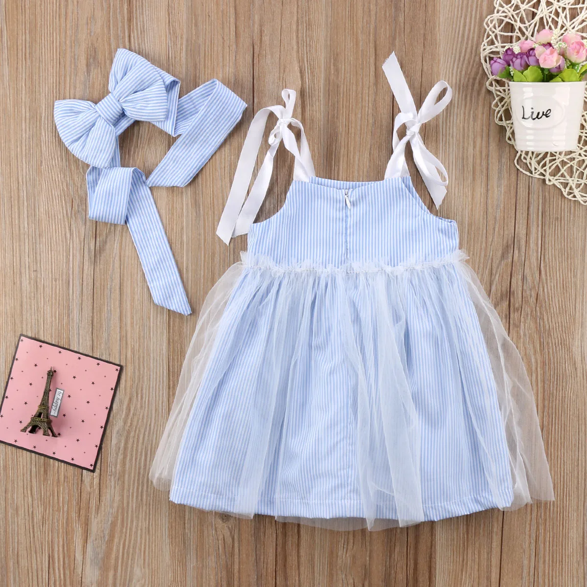 2Pcs Fashion Kids Baby Girl Stripes Lace Tulle Dress Sundress Clothes Set Summer | Детская одежда и обувь