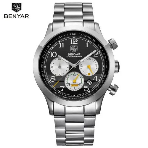 Relojes BENYAR 5107 М часы мужские модные спортивные кварцевые мужские s часы брендовые Роскошные Бизнес водонепроницаемые часы Relogio Masculino - Цвет: silver yellow black
