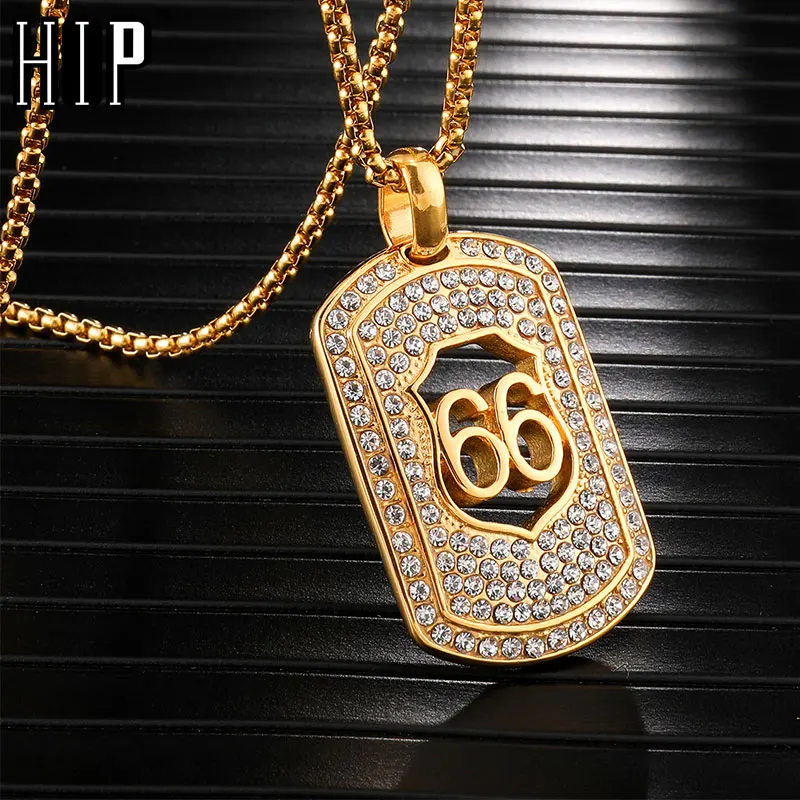 Хип хоп полностью Iced Out Bling из нержавеющей стали собачья бирка 66 подвески и