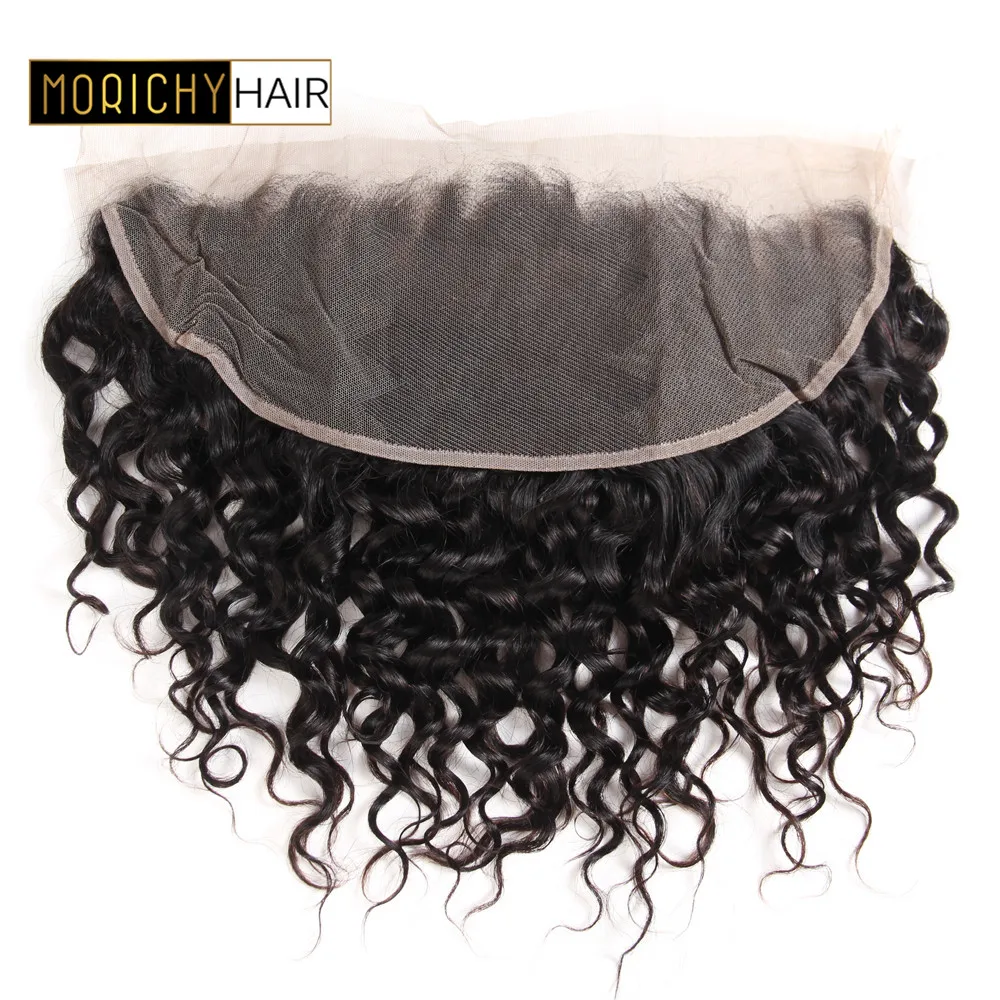 MORICHY Bundles with Frontal Brazilian Water Wave with 13x4Lace Front Inculcded Non-Remy Human hair Bundle 50g 8in Natural Color