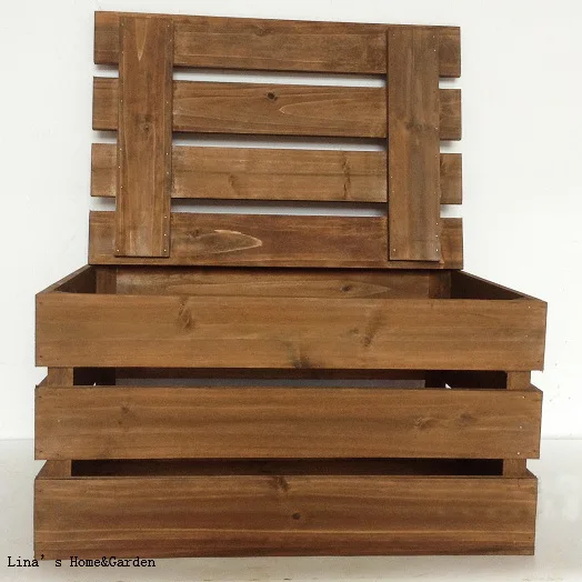 

handmade rustic solid wooden slat crate with lid