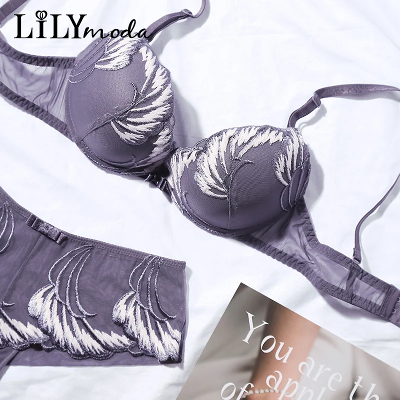 Lilymoda, женский популярный бюстгальтер и нижнее белье, пуш-ап, вышивка, бюстгальтер, трусики, комплект нижнего белья, стринги, бесшовный, сексуальный женский бюстгальтер с трусами