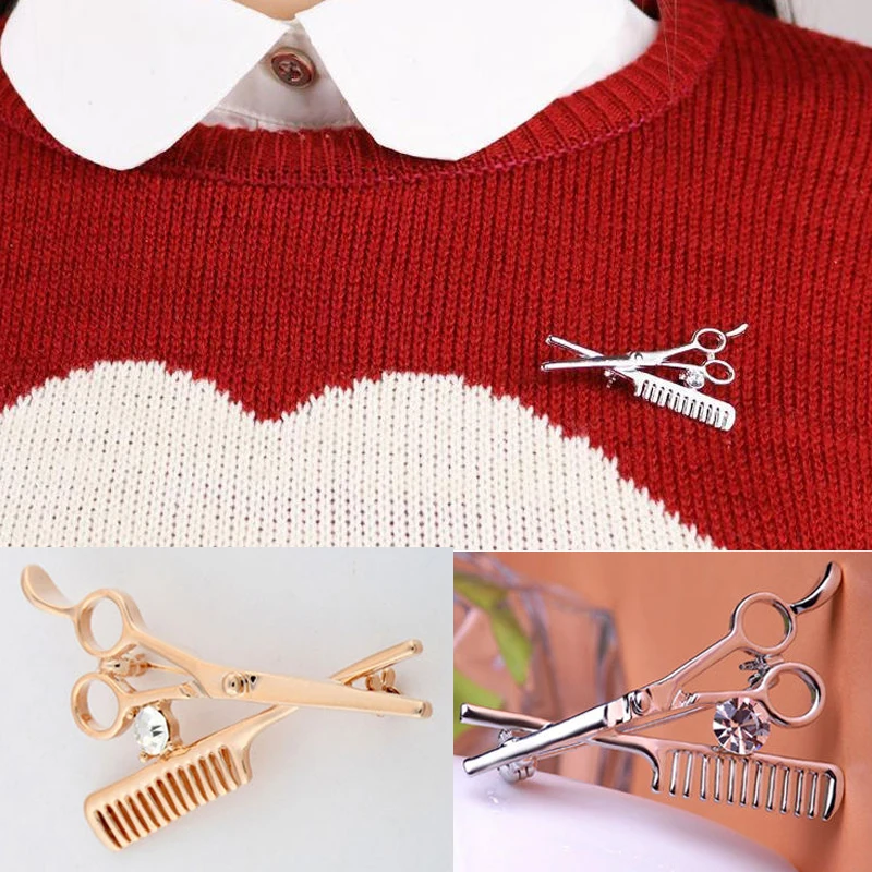 1 шт. золотистая/Серебристая брошь гребень унисекс|comb scissors|crystal broochbrooch pins |