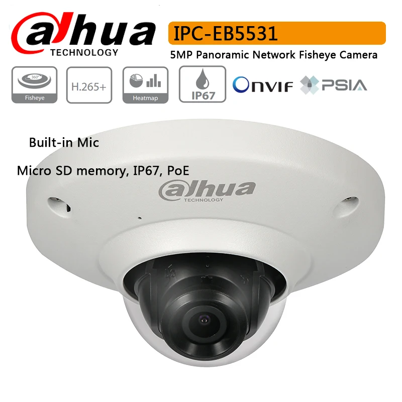 Оригинал Dahua IPC EB5531 5MP панорамная сеть Fisheye H.265 и H.264 тройной поток кодирования