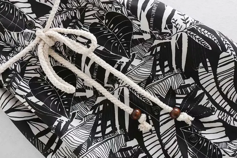 2019 Женская винтажная печать листьев Платье рубашка элегантное с короткими