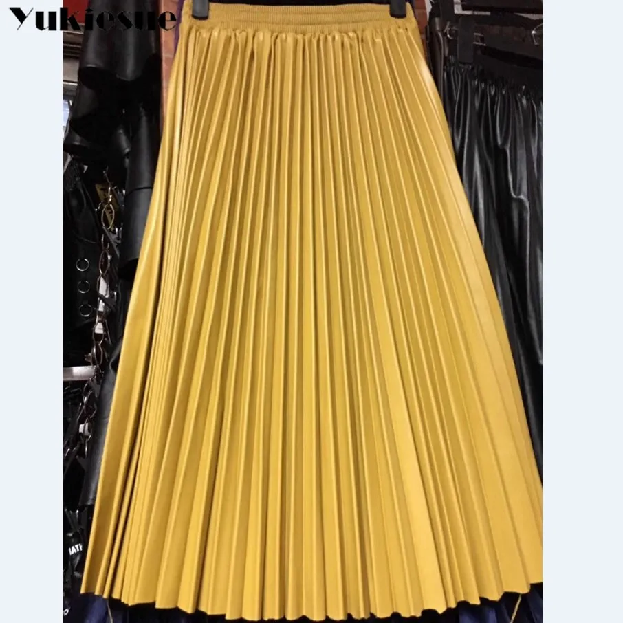 Новинка 2018 Женская плиссированная юбка из искусственной кожи облегающая кожаная