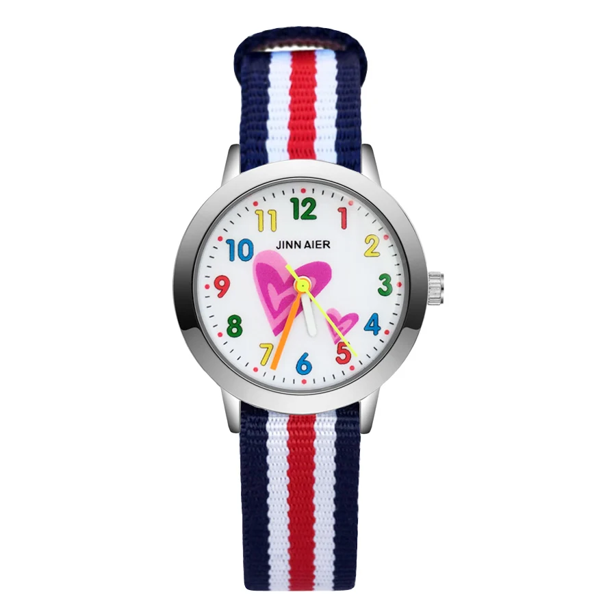 

Fashion Wrist Watches Cartoon Cute Heart-shaped Style Children's Kids Student Girls Boys Quartz Nylon Strap Clock JA113
