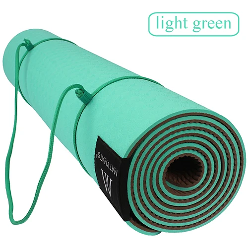 LIGHT GREEN Matymats TPE коврик для йоги нескользящий двухслойный с регулируемым ремешком здоровый для похудения для йоги 6 мм 183 см и 61 см - Цвет: LIGHT GREEN