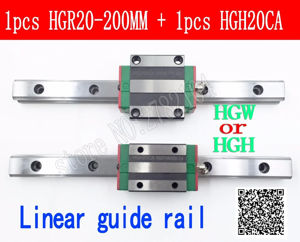 

New linear guide rail HGR20 200mm long with 1pc linear block carriage HGH20CA HGH20 HGW20CC CNC parts