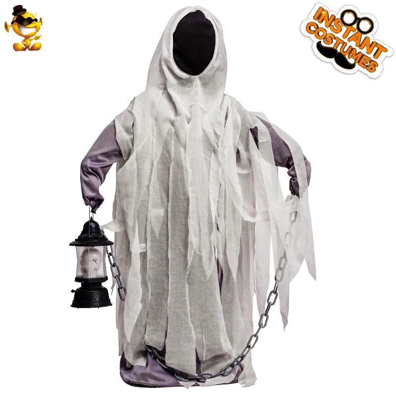 

DSPLAY Boy Ghost Costume Cosplay Kid Scary Costumes Role Play Purim Party Costumes Dress Up Child Ghost robe with Hood