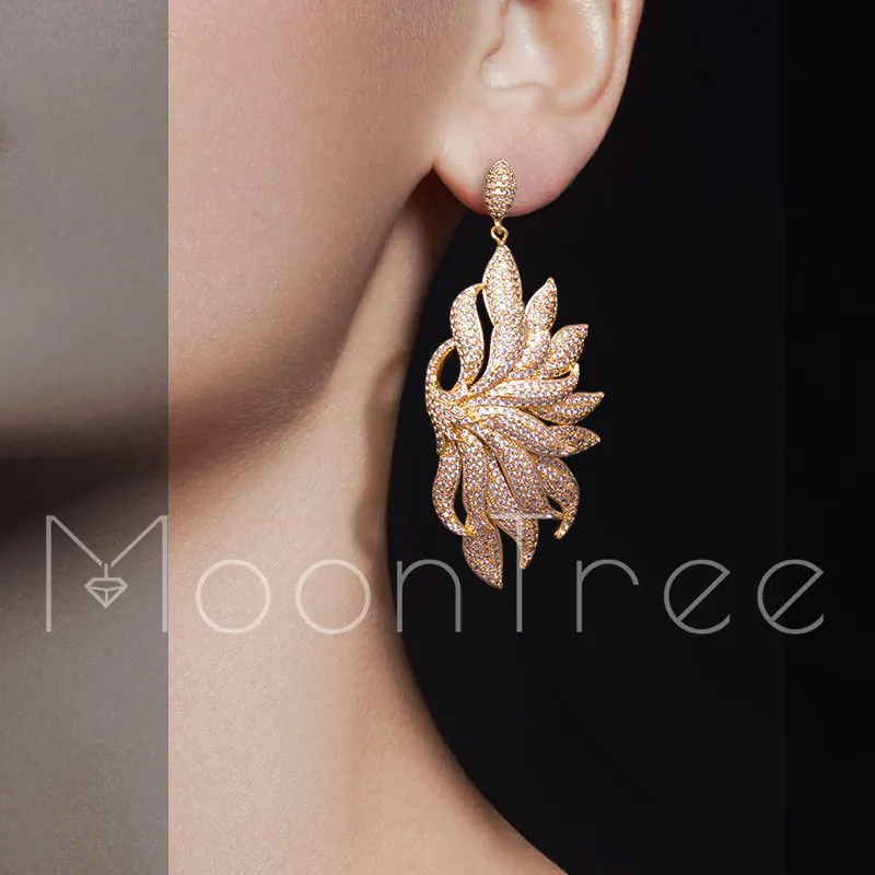 MoonTree 68 мм роскошный лотос Seawee цветок полный микро кубического циркония Медь Для женщин Обручение вечерние платье серьги-кольца, модные ювелирные украшения