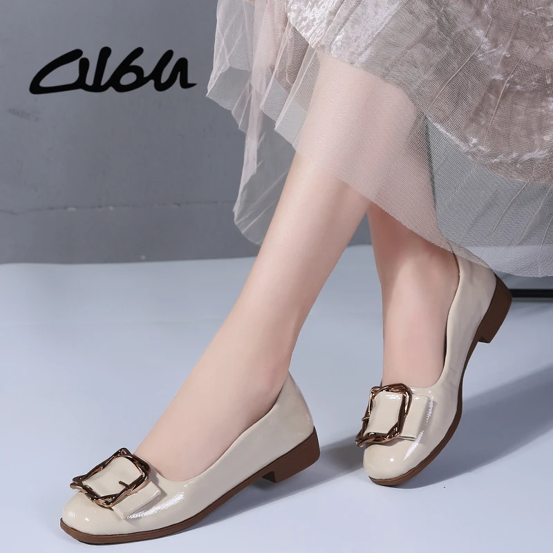 O16U Women Ballerina Flat Shoes PU Slip on Loafers Round toe Ruffles Party ladies ballet flat Black Patent Flats | Обувь