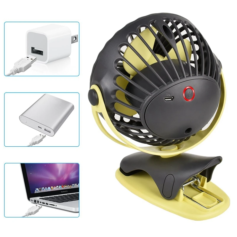 Вентилятор с зажимом на батарейках портативный Usb Перезаряжаемый Настольный