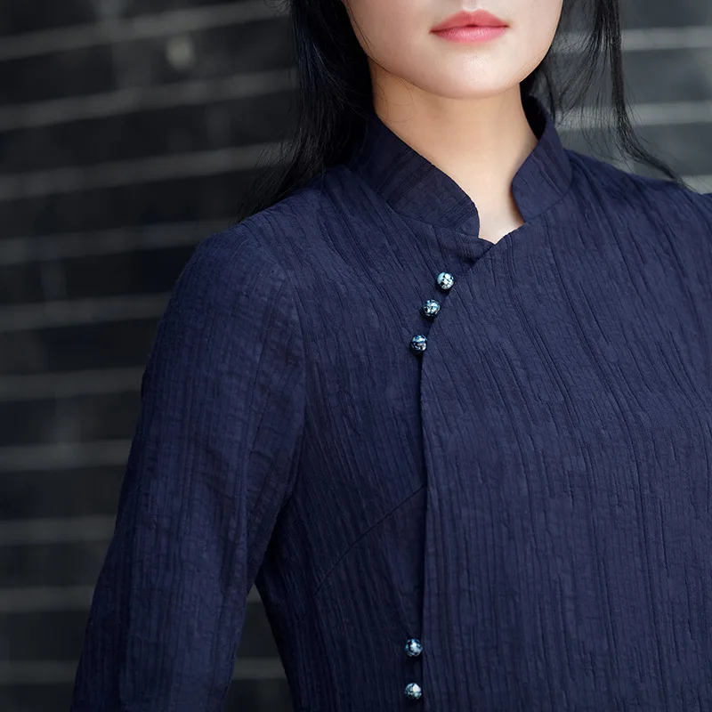 Long Sleeve White Solid Dress Spring Fall Women Dresses Vintage Chinese Cheongsam Linen Qipao Robe Femme Vestido | Тематическая