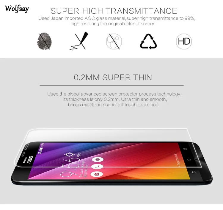 2 шт. закаленное стекло Wolfsay для Asus Zenfone Go ZB551KL защита экрана 5 дюйма Пленка Для |