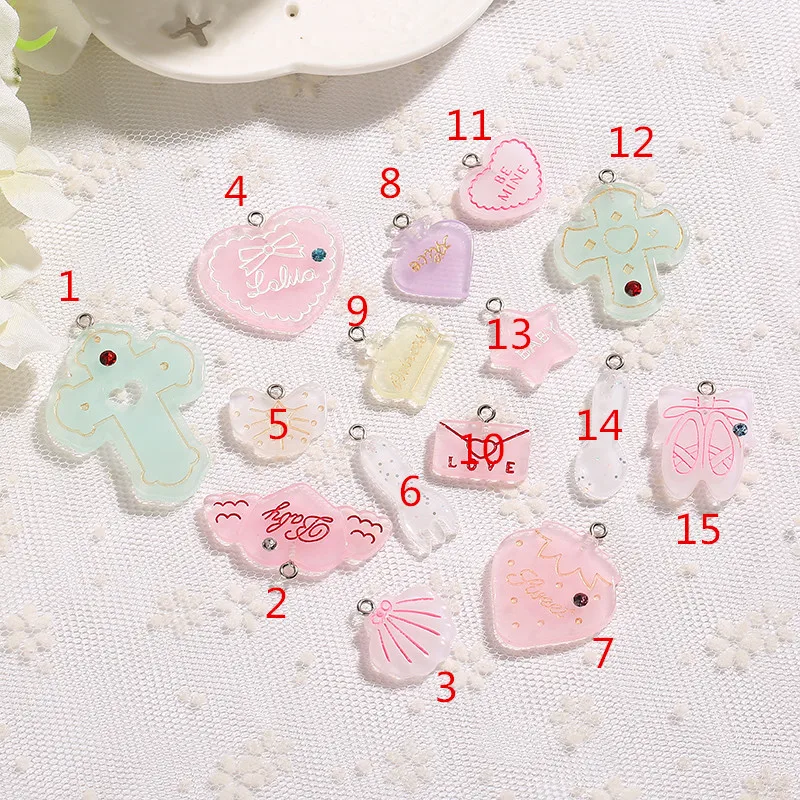 15 шт./лот Kawaii Flatback Смола Сердце Клубника Звезда Корона Кабошоны Скрапбукинг DIY