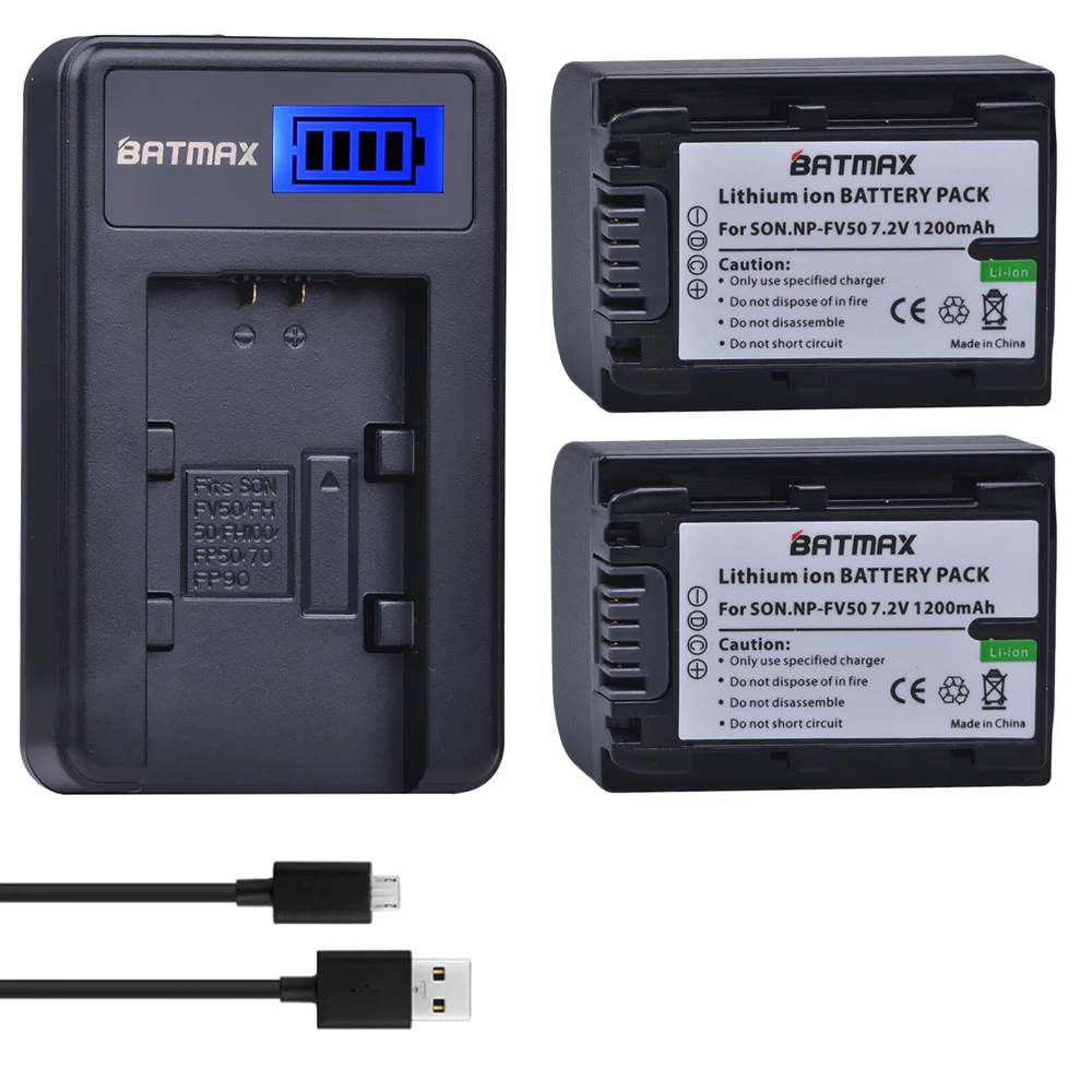 Аккумуляторы для камеры 2 шт NP-FV50 NP FV50 + зарядное устройство USB с ЖК-дисплеем для SONY HDR CX390 290E PJ510 820E 790E 660E XR260 CX700E PJ50E 30E SR68