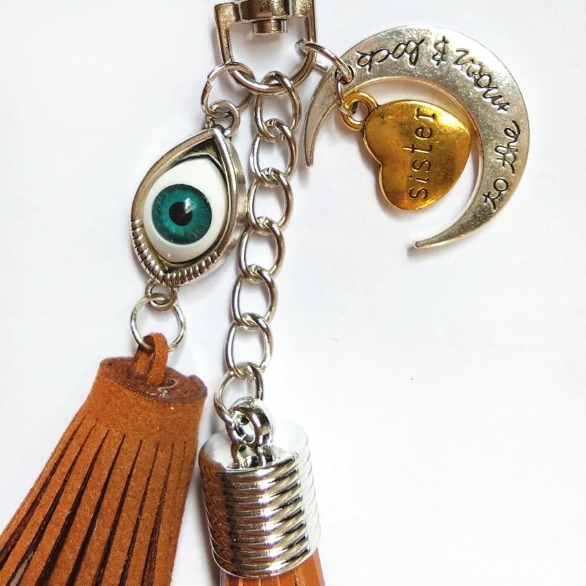 13 Colors Pu Leather Tassels Key Chain Blue Eye Women Keychain Bag Pendant Sliver Cap Car Ring Holder Retro Jewelry | Украшения и