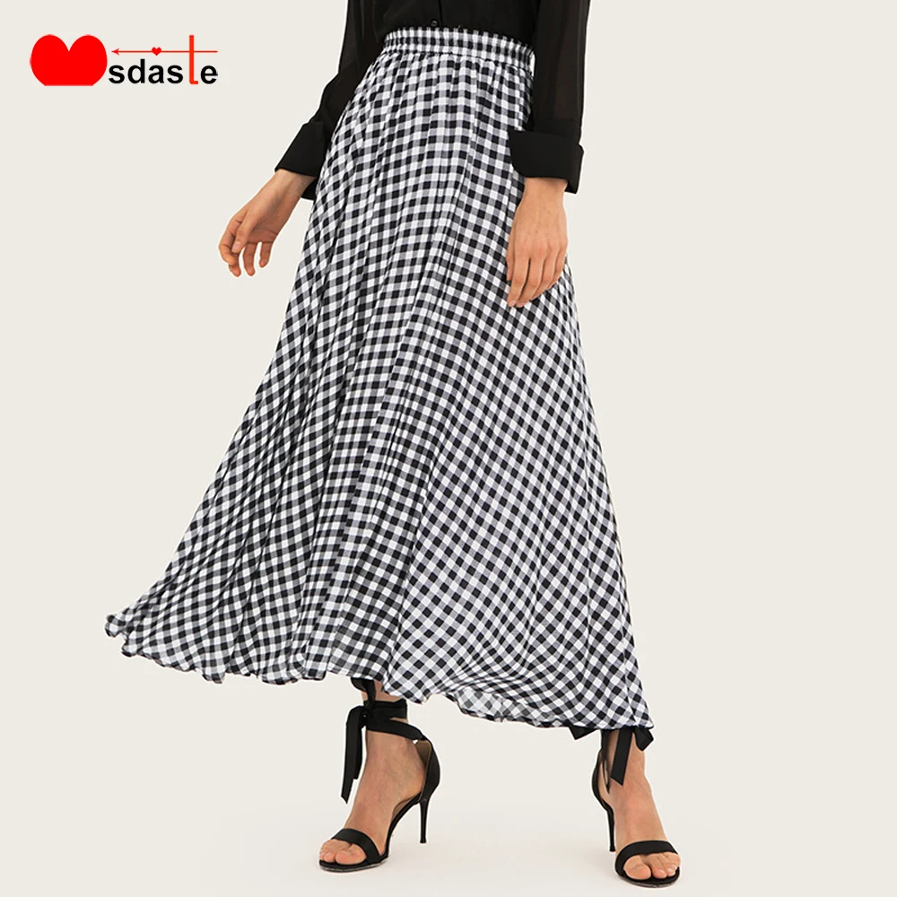 Клетчатая Женская юбка 2019 Лето Осень Новая мода с высокой талией ампир A Line Swagger