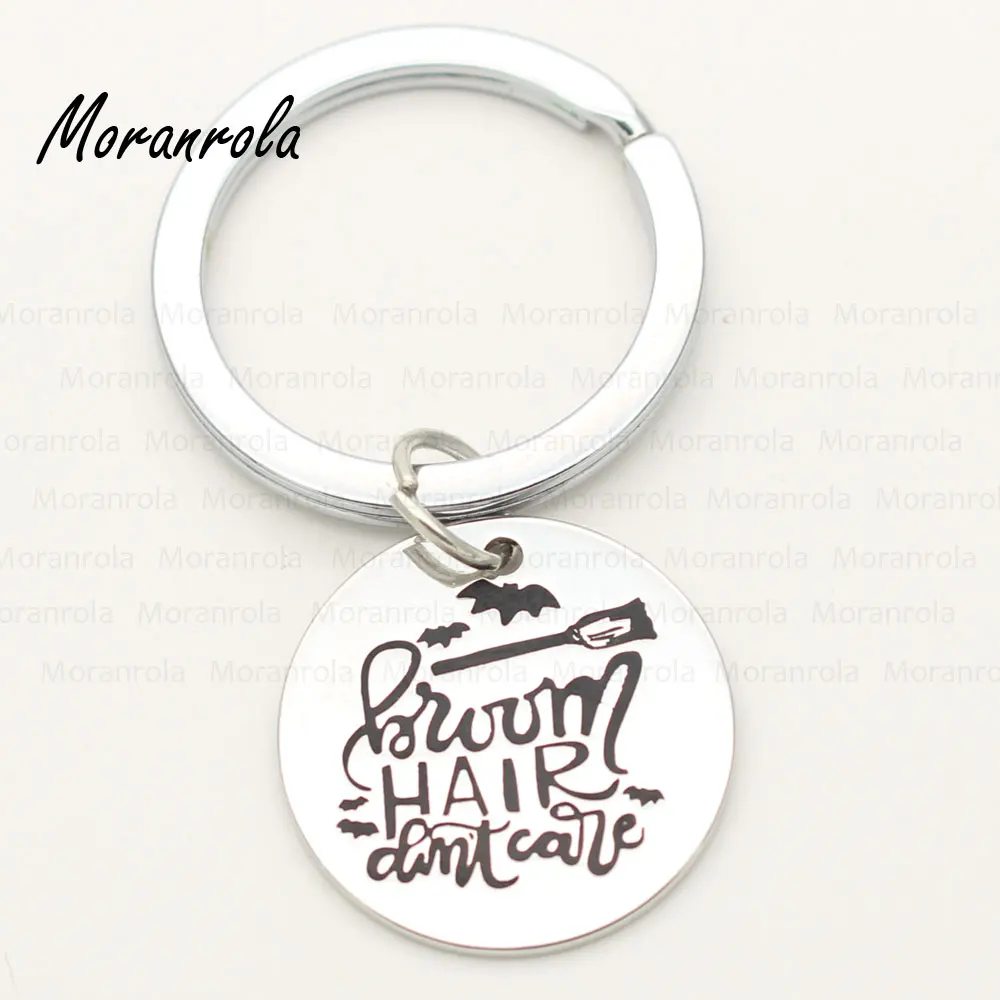 new arried&quot broom hair don't care &quotcopper Necklace &amp Keychain charm Halloween Bat jewelry gift trick or treat | Украшения и