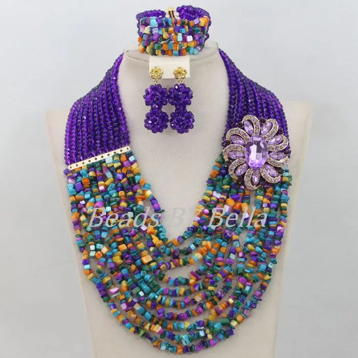 Многоцветный камень нигерийское свадебное ожерелье Фиолетовый Кристалл бусины