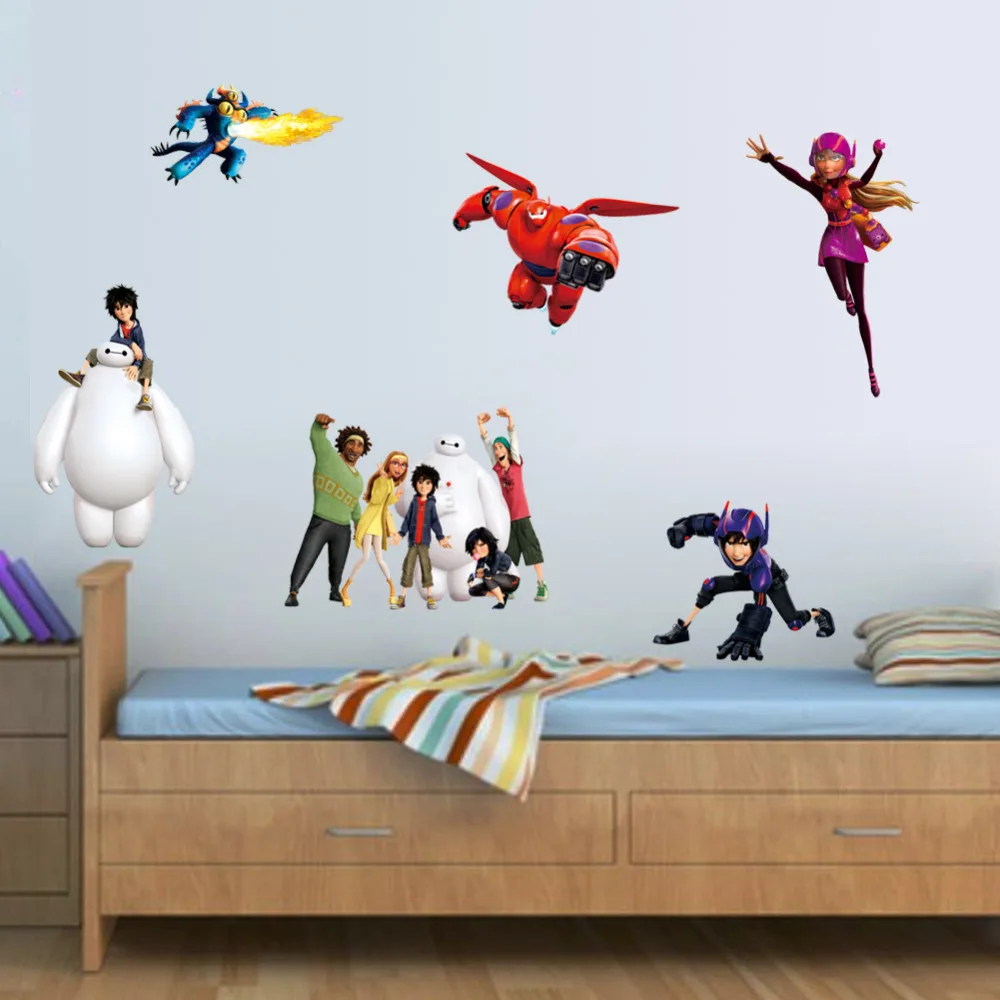 Лидер продаж Мультфильм Большой Герой Baymax 6 мультфильм стикер стены для детской комнаты обои украшения дома Наклейки на стены домашний Декор Дети подарок