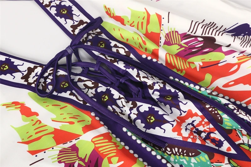 

Sexy Bandage Beach Bikinis Cover up Print Swimwear Ladies Saida de Praia Beach Long Dress Tunic Women Kaftan Robe de Plage