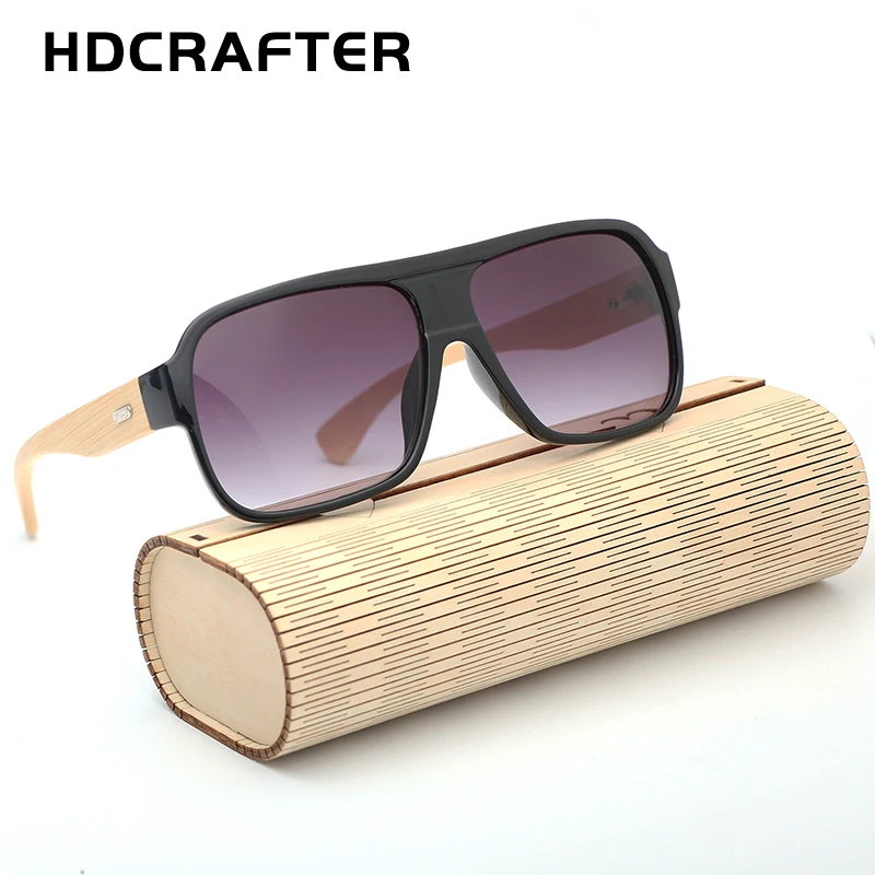 HDCRAFTER плоские бамбуковые солнцезащитные очки с футляром бренды женские очкив
